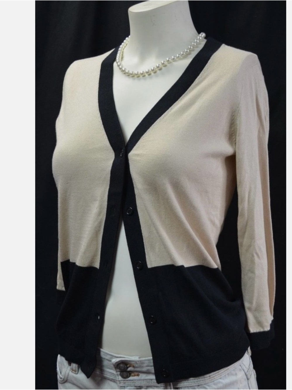 kate spade Two-Tone V-Neck Cardigan - Beige & Black